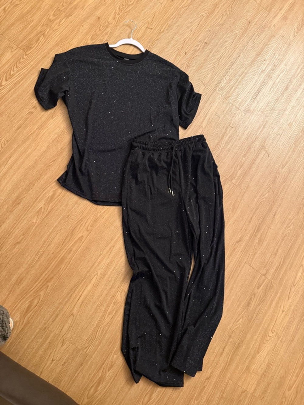 Black Sparkle Loungewear Set - Tee & Joggers